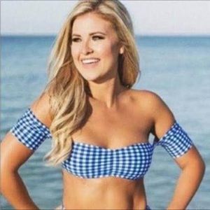 NWT Lauren James Swim Bralette navy check gingham Size L TOP ONLY